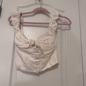 Princess Polly Cream Button-Front Crop Top